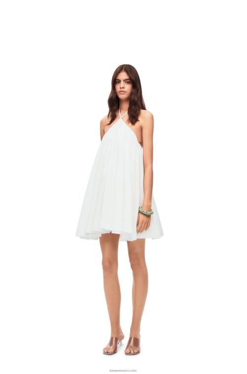 blanco vestido de lino con cuello halter Loewe R8J8Z1054 mujer