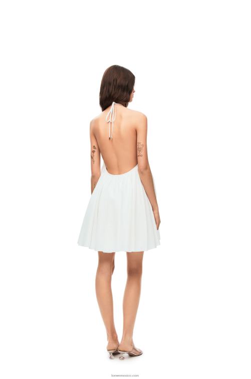 blanco vestido de lino con cuello halter Loewe R8J8Z1054 mujer