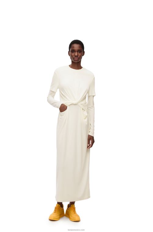 blanco vestido drapeado de punto de crepé Loewe R8J8Z1093 mujer