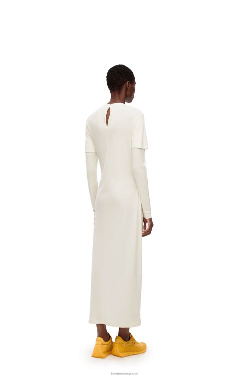 blanco vestido drapeado de punto de crepé Loewe R8J8Z1093 mujer