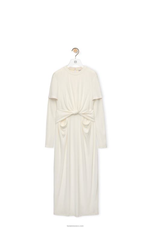 blanco vestido drapeado de punto de crepé Loewe R8J8Z1093 mujer