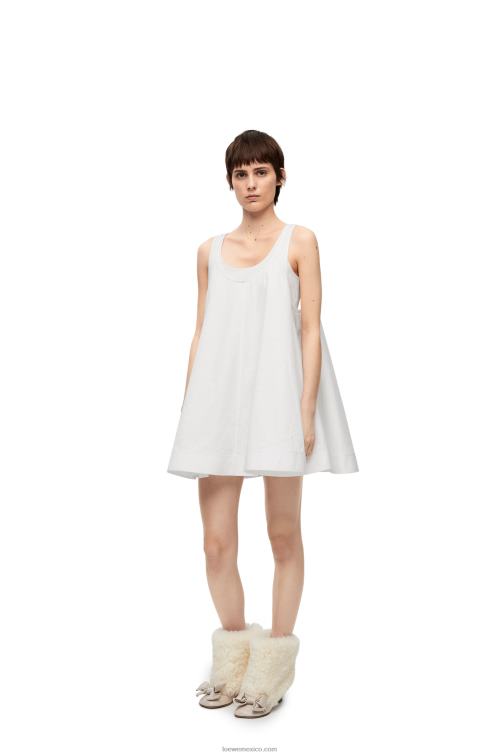 blanco vestido trapecio de algodón Loewe R8J8Z1034 mujer