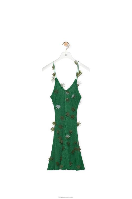 bosque verde vestido de tiras de hoja en viscosa Loewe R8J8Z1043 mujer