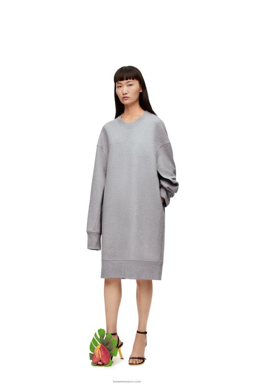 ceniza vestido sudadera alargado en felpa de algodón Loewe R8J8Z1084 mujer