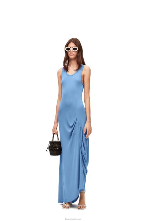 cielo azul vestido de tirantes asimétrico de viscosa Loewe R8J8Z1048 mujer