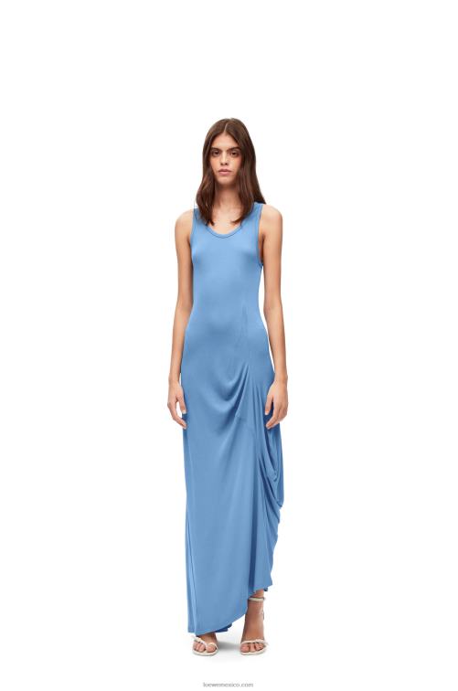 cielo azul vestido de tirantes asimétrico de viscosa Loewe R8J8Z1048 mujer