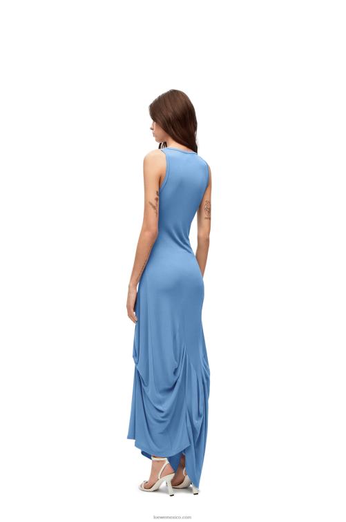 cielo azul vestido de tirantes asimétrico de viscosa Loewe R8J8Z1048 mujer