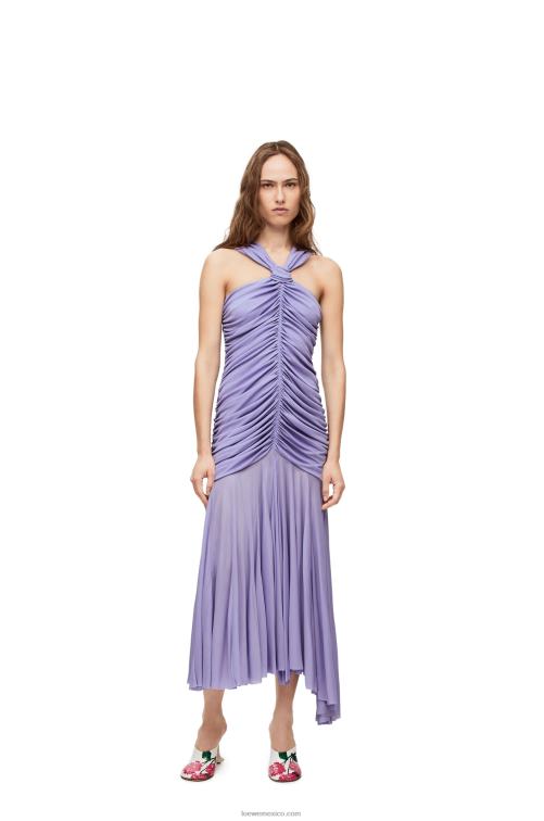 lila vestido largo drapeado de punto de crepé Loewe R8J8Z1069 mujer
