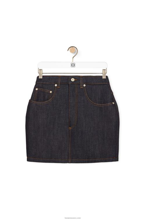 mezclilla cruda minifalda redondeada en denim Loewe R8J8Z1184 mujer