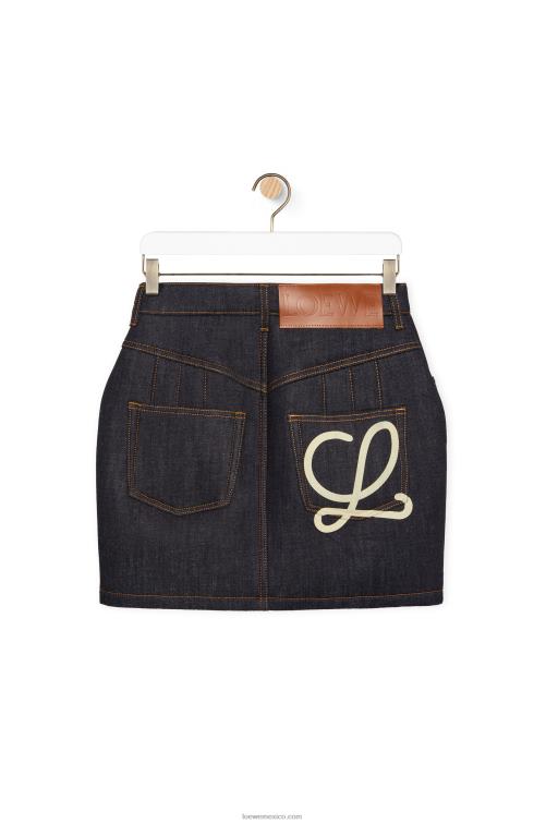 mezclilla cruda minifalda redondeada en denim Loewe R8J8Z1184 mujer