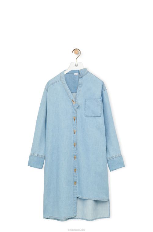 mezclilla ligera vestido camisero asimétrico de denim de mezcla de algodón Loewe R8J8Z1094 mujer