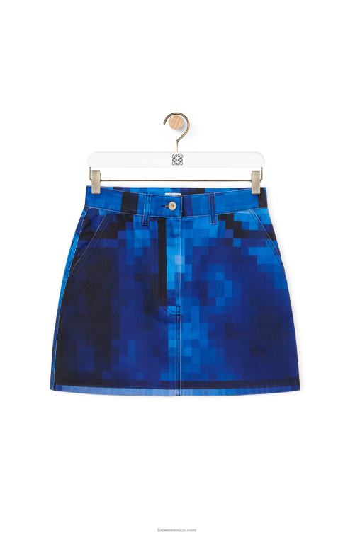 mezclilla minifalda pixelada en denim Loewe R8J8Z1176 mujer