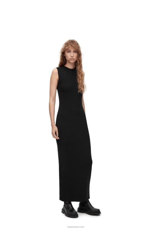 negro/azul marino vestido tubo de punto de lana Loewe R8J8Z985 mujer