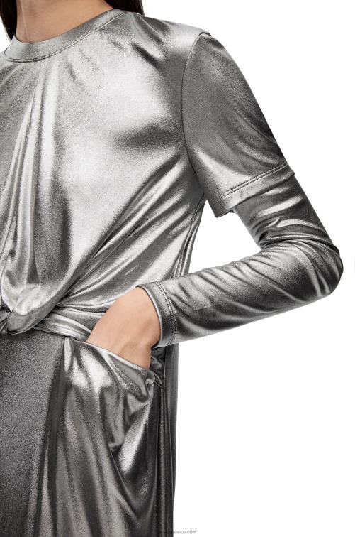 negro/plata vestido drapeado de jersey laminado Loewe R8J8Z1092 mujer