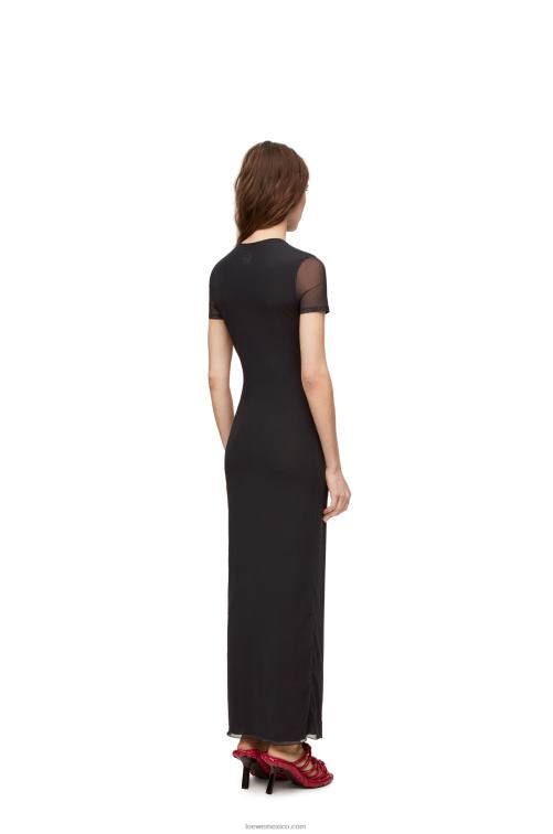 negro/rojo vestido anthurium de malla semitransparente Loewe R8J8Z1066 mujer