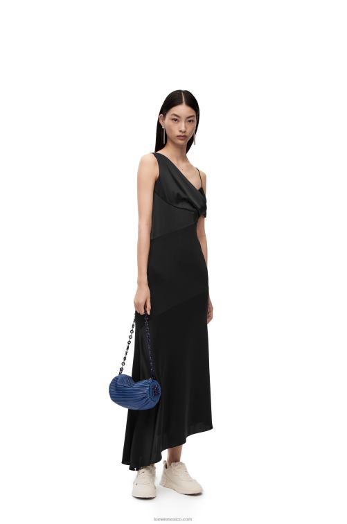 negro vestido asimétrico de raso y crepe Loewe R8J8Z1098 mujer