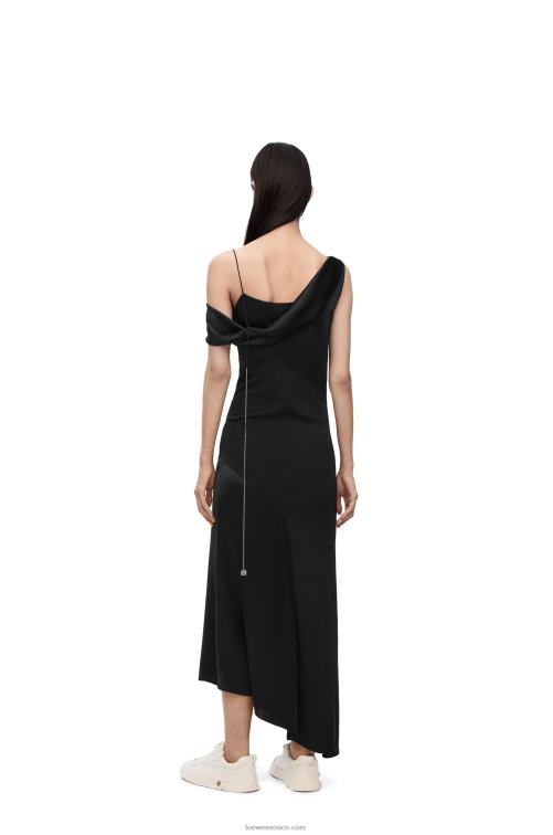 negro vestido asimétrico de raso y crepe Loewe R8J8Z1098 mujer