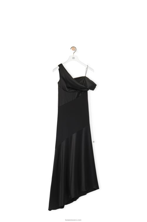 negro vestido asimétrico de raso y crepe Loewe R8J8Z1098 mujer