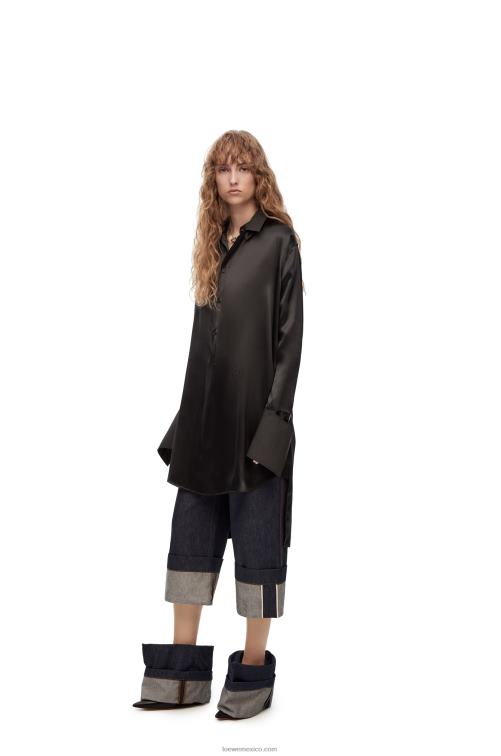 negro vestido camisero deconstruido en seda Loewe R8J8Z1099 mujer