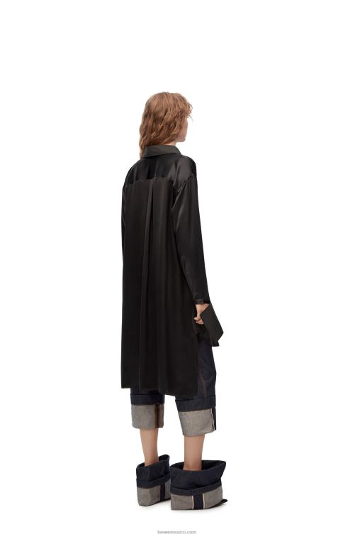 negro vestido camisero deconstruido en seda Loewe R8J8Z1099 mujer