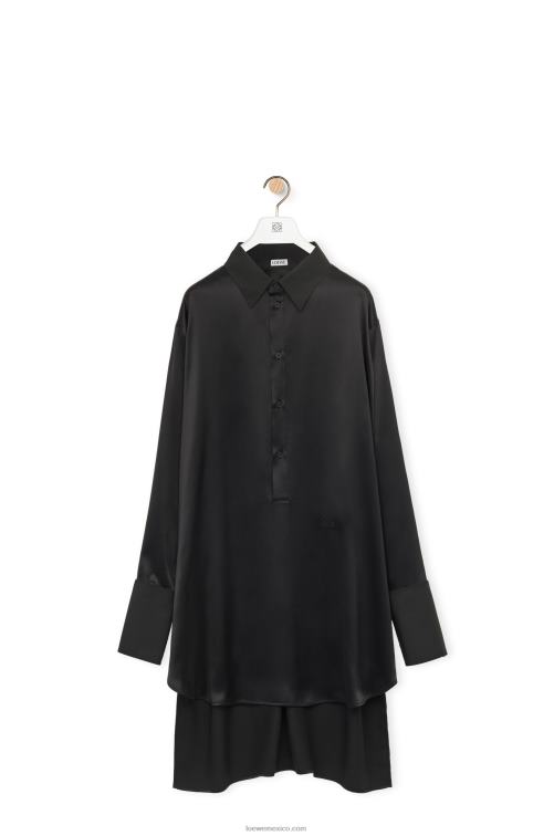 negro vestido camisero deconstruido en seda Loewe R8J8Z1099 mujer