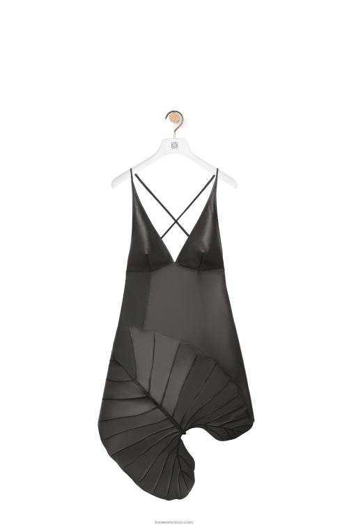 negro vestido de napa con intarsia de hojas Loewe R8J8Z1038 mujer