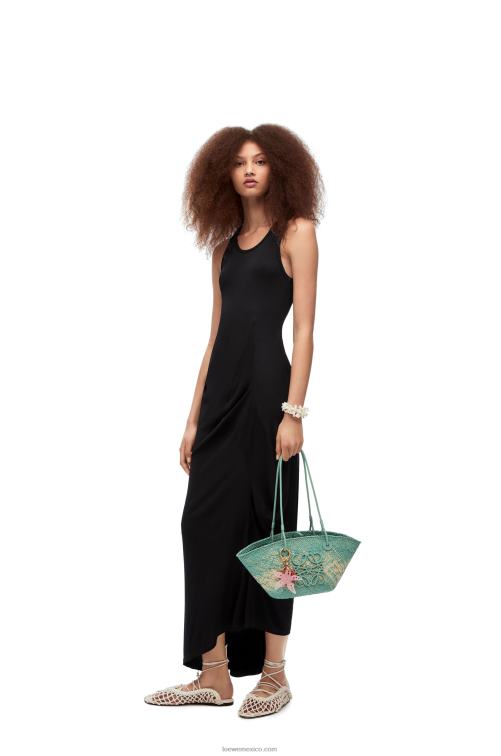 negro vestido de tirantes asimétrico de viscosa Loewe R8J8Z1060 mujer