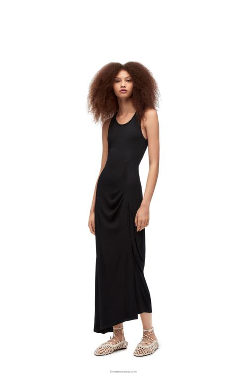 negro vestido de tirantes asimétrico de viscosa Loewe R8J8Z1060 mujer