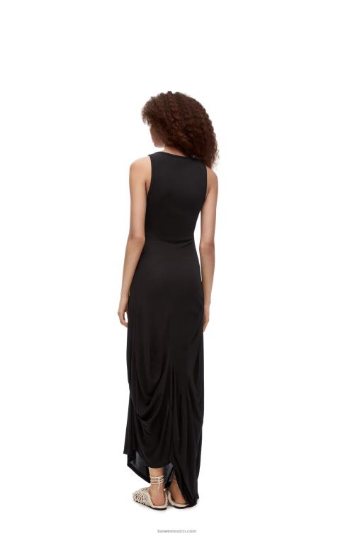 negro vestido de tirantes asimétrico de viscosa Loewe R8J8Z1060 mujer