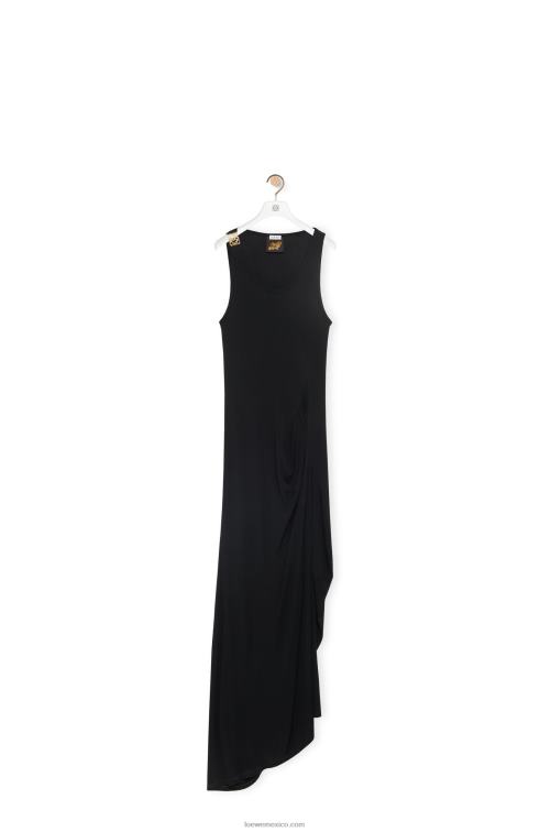 negro vestido de tirantes asimétrico de viscosa Loewe R8J8Z1060 mujer
