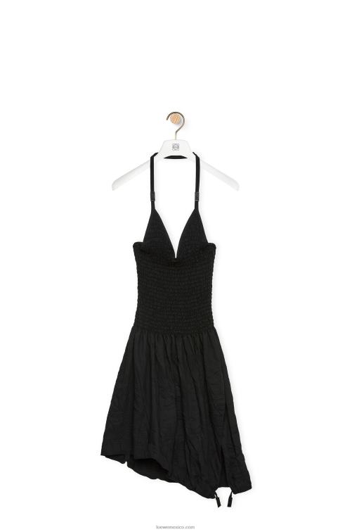 negro vestido fruncido de algodón Loewe R8J8Z1057 mujer