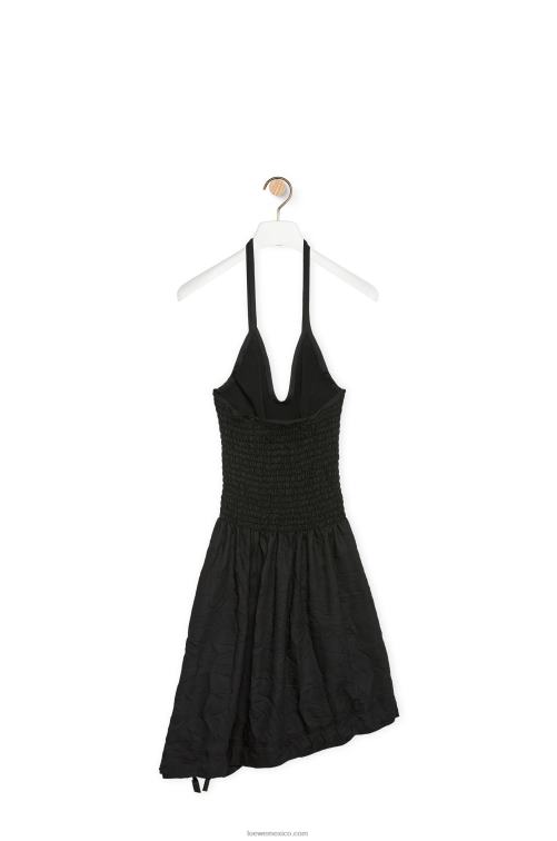 negro vestido fruncido de algodón Loewe R8J8Z1057 mujer