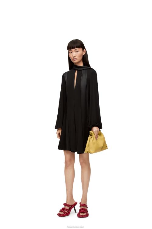 negro vestido lavalliere de punto de crepe y raso de crepe Loewe R8J8Z1062 mujer