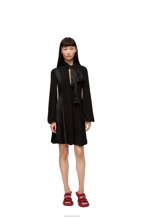 negro vestido lavalliere de punto de crepe y raso de crepe Loewe R8J8Z1062 mujer