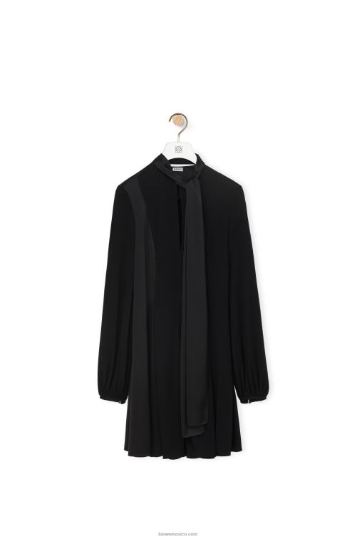 negro vestido lavalliere de punto de crepe y raso de crepe Loewe R8J8Z1062 mujer
