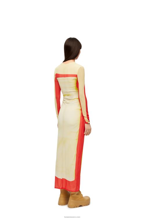 rojo amarillo vestido de tubo de malla Loewe R8J8Z1031 mujer