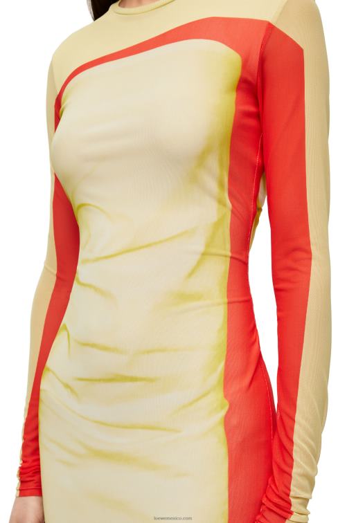 rojo amarillo vestido de tubo de malla Loewe R8J8Z1031 mujer