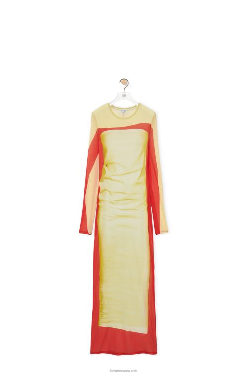 rojo amarillo vestido de tubo de malla Loewe R8J8Z1031 mujer