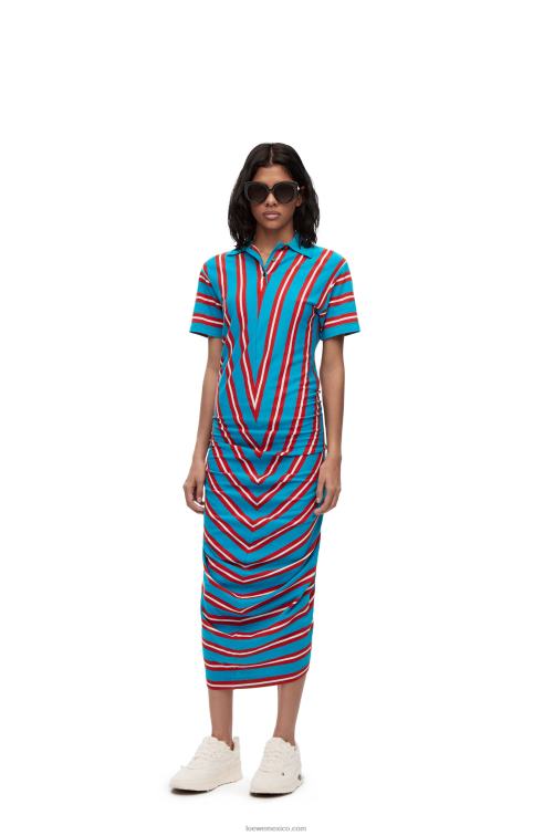 rojo azul vestido tipo polo a rayas en algodón Loewe R8J8Z1102 mujer