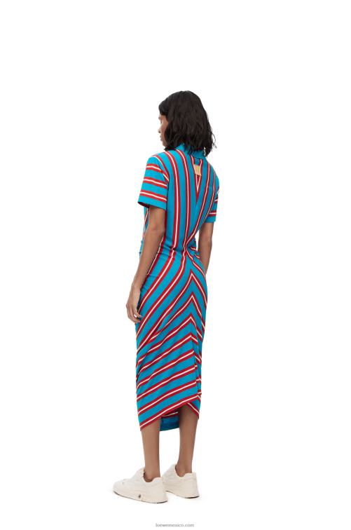 rojo azul vestido tipo polo a rayas en algodón Loewe R8J8Z1102 mujer