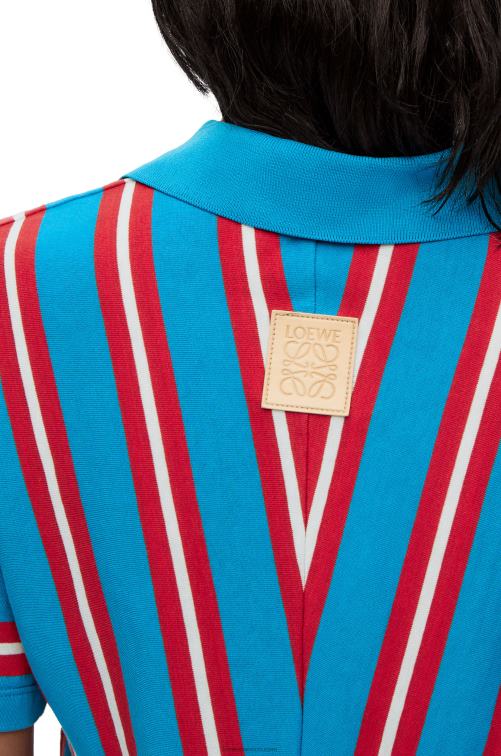 rojo azul vestido tipo polo a rayas en algodón Loewe R8J8Z1102 mujer