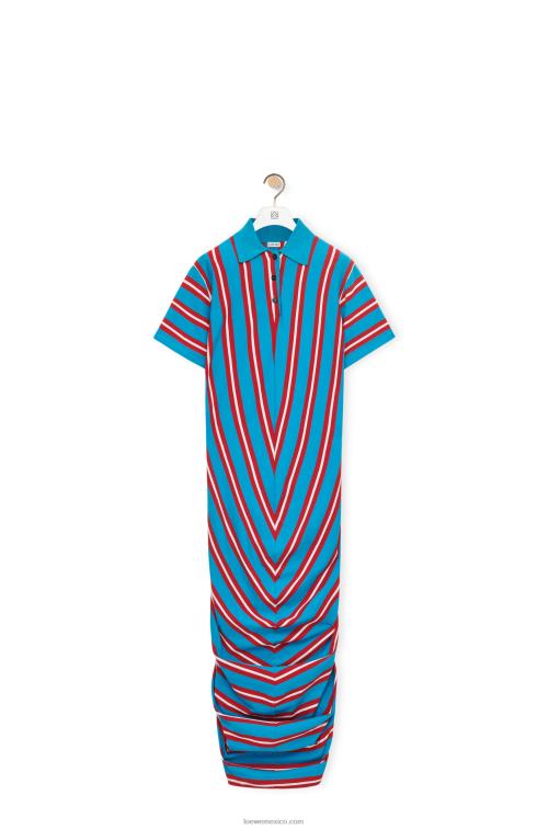 rojo azul vestido tipo polo a rayas en algodón Loewe R8J8Z1102 mujer