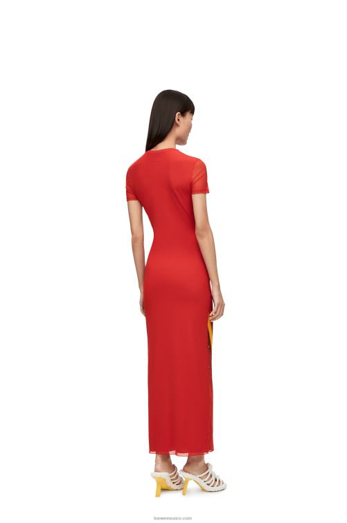 rojo vestido anthurium de malla semitransparente Loewe R8J8Z1068 mujer