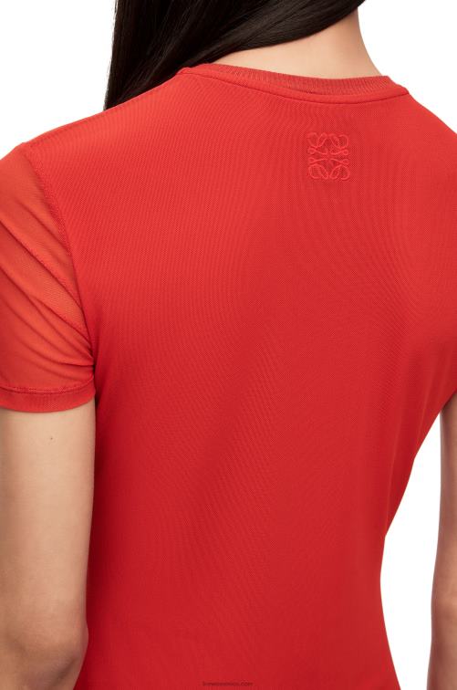 rojo vestido anthurium de malla semitransparente Loewe R8J8Z1068 mujer