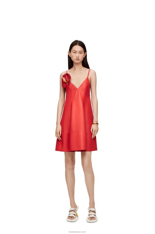 rojo vestido de tirantes en napa anthurium Loewe R8J8Z1065 mujer