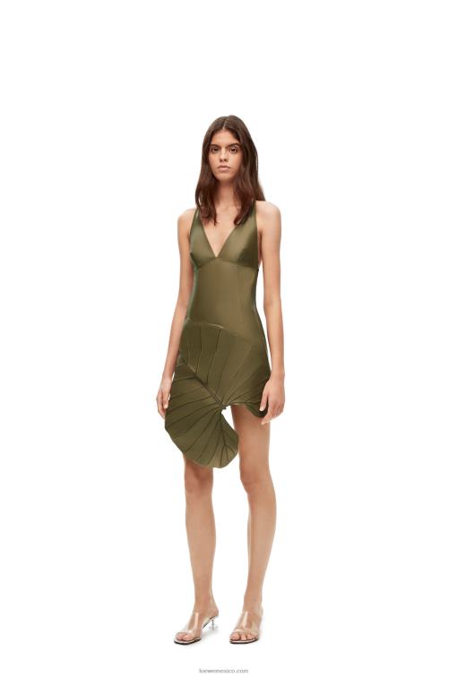 té verde vestido de napa con intarsia de hojas Loewe R8J8Z1039 mujer