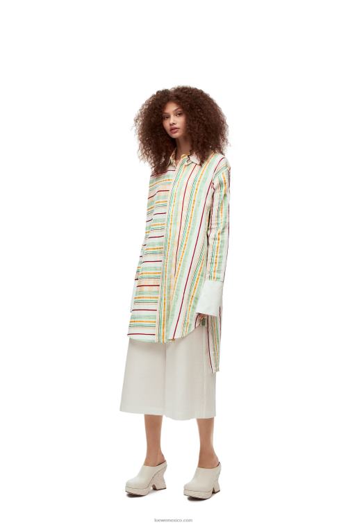 verde rojo vestido camisero a rayas de algodón, lino y seda Loewe R8J8Z1052 mujer