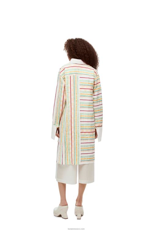 verde rojo vestido camisero a rayas de algodón, lino y seda Loewe R8J8Z1052 mujer