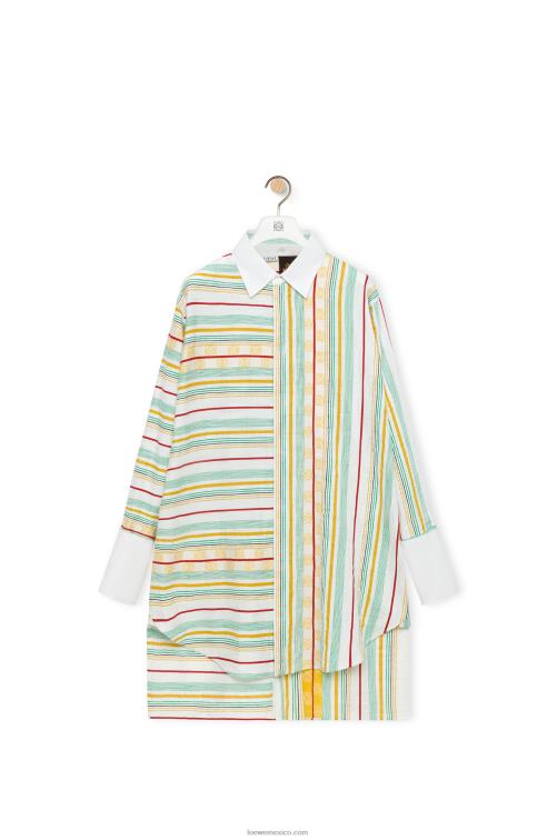 verde rojo vestido camisero a rayas de algodón, lino y seda Loewe R8J8Z1052 mujer