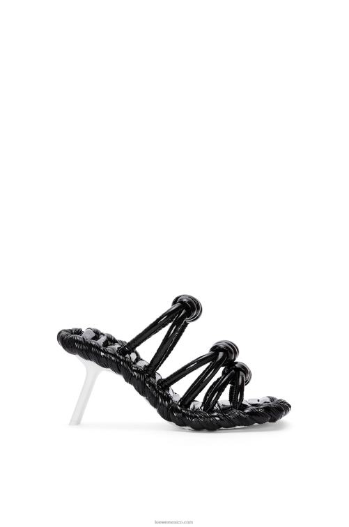 blanco negro sandalia con nudo de pétalos en piel de cordero Loewe R8J8Z704 mujer